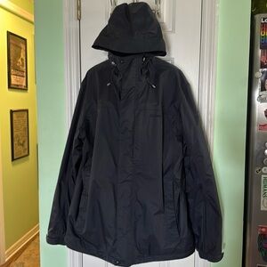 LL Bean Black Fleece Lined Windbreaker Hooded Jacket Fall Winter Warm Size XL